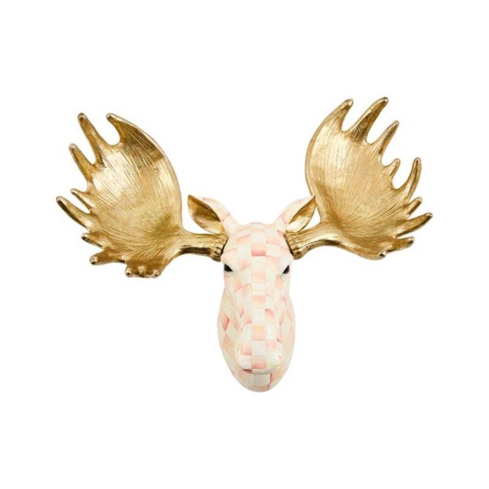 NEW Mackenzie-Childs Rosy Check Moose Wall Decor in Original Box